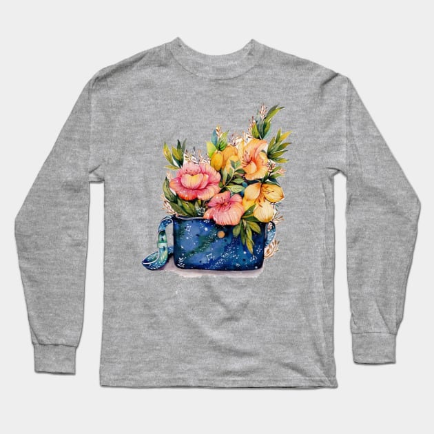 Watercolor Flowers in a Pot 🌸🌸🌸 Long Sleeve T-Shirt by Anonic